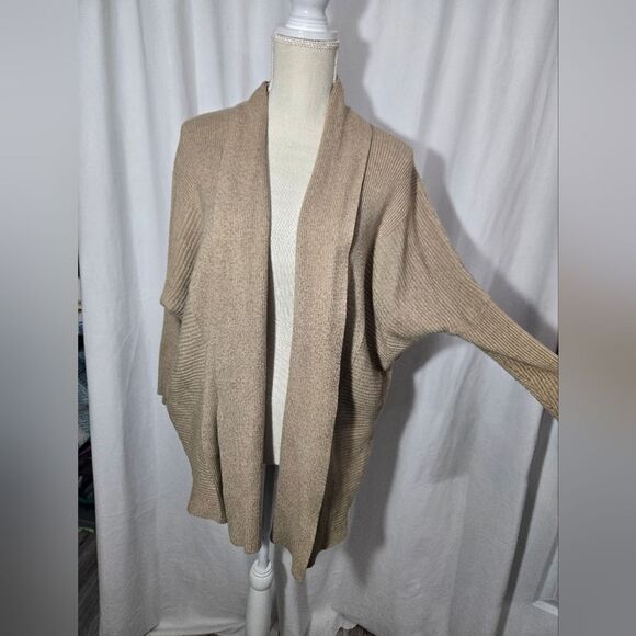 Zara Knit Womens Open Front Ribbed Dolman Sleeve Tan Cardigan Sz S - Picture 1 of 11